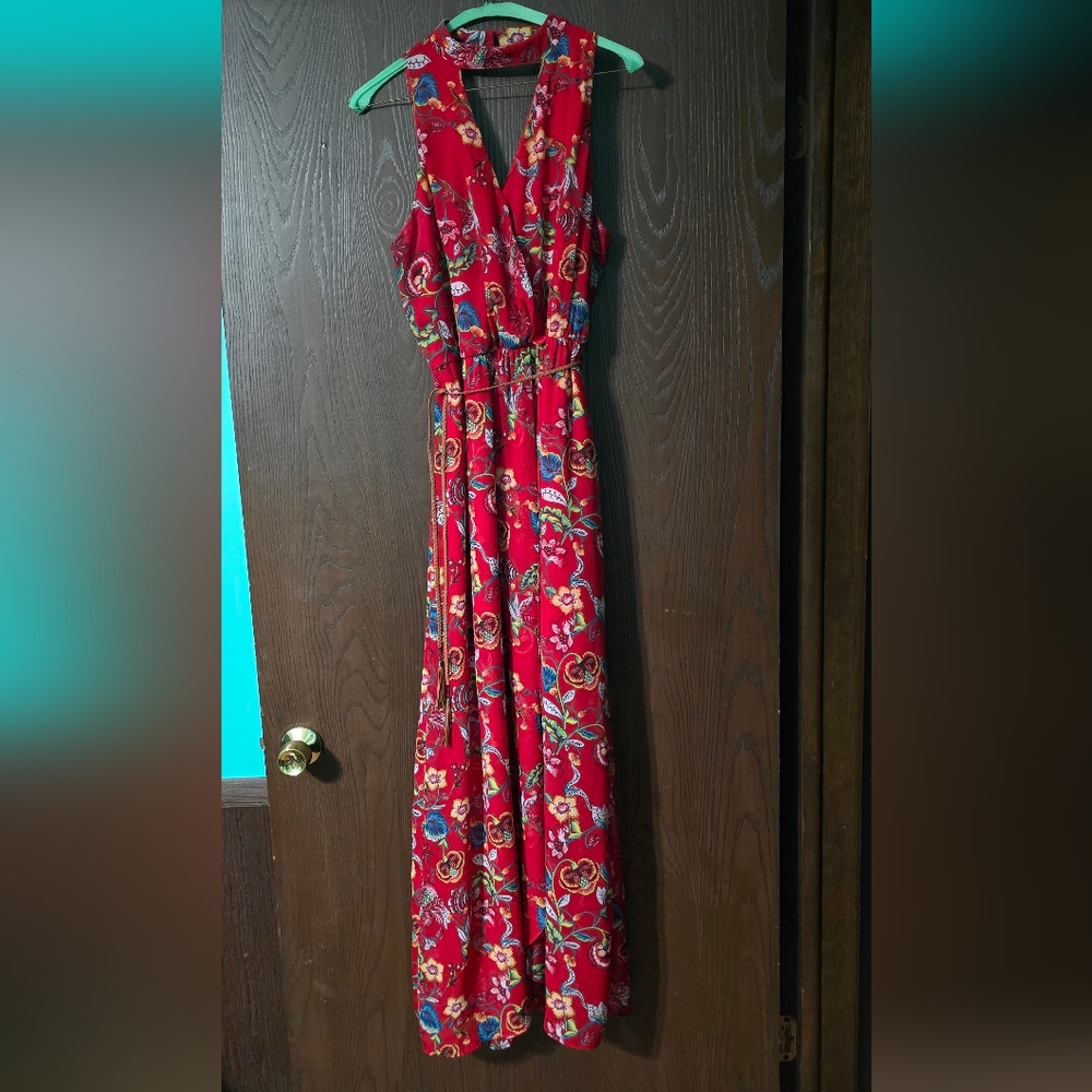by & by Vibrant Red Floral Maxi Dress
